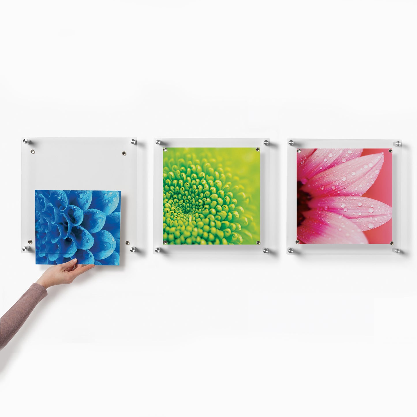 Trio: 3 Square 14" x 14" Single Panel + Magnets Frames for 12" x 12" Art