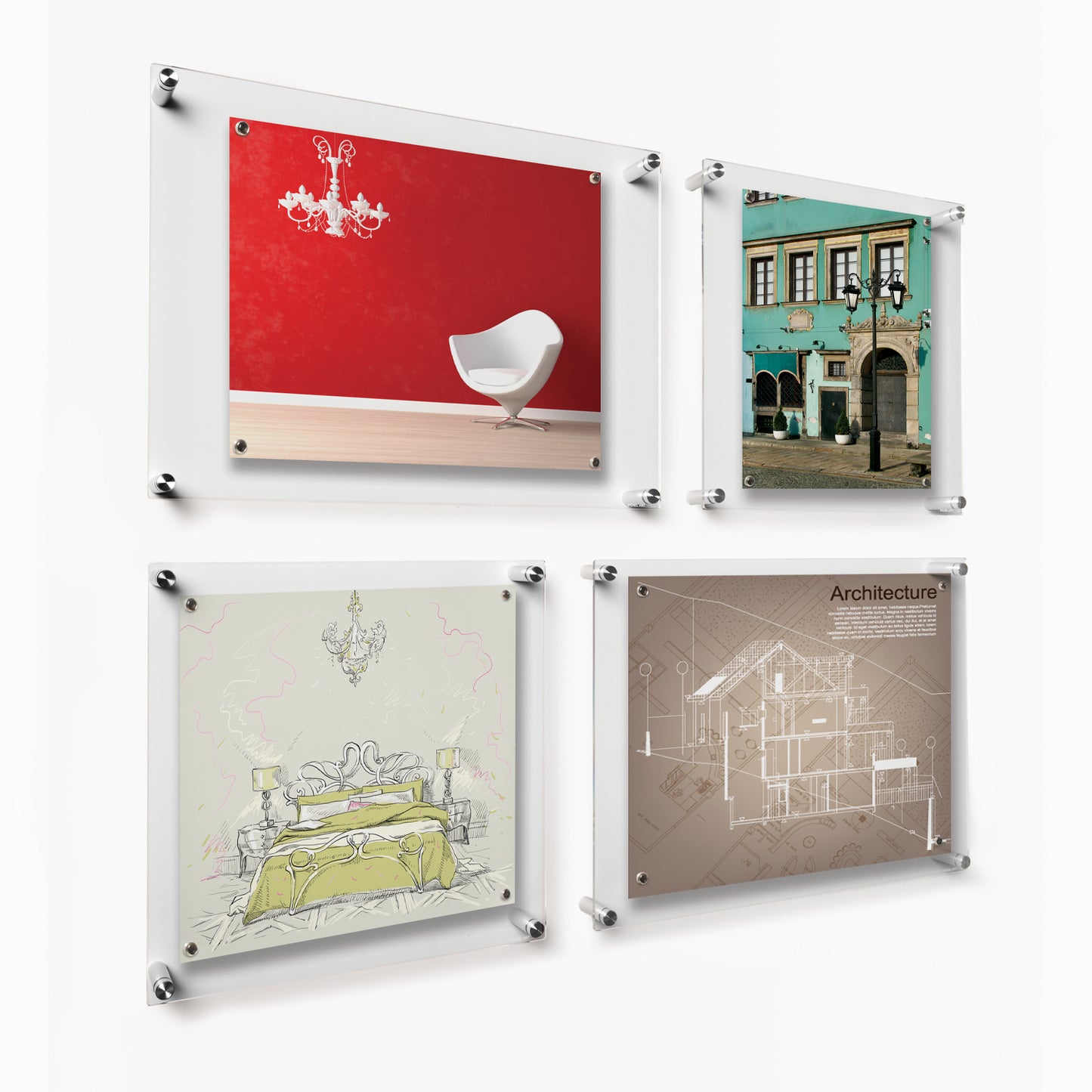 Set of 4 Mixed Single Panel Wall Frames Pinwheel