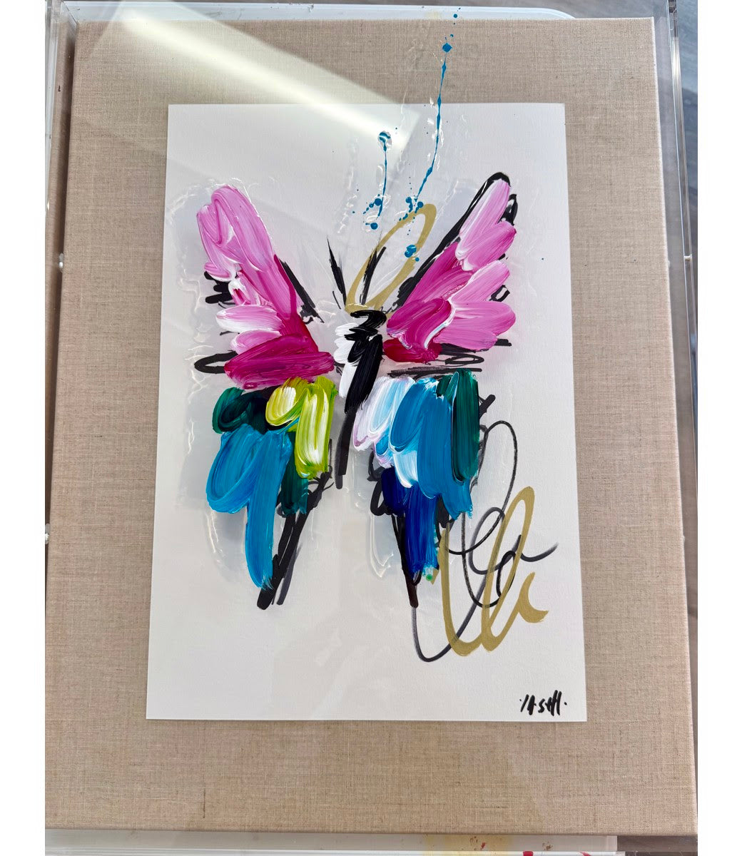 Butterfly Sketch with Jewel Tone Painted Frame by Ash Almonte