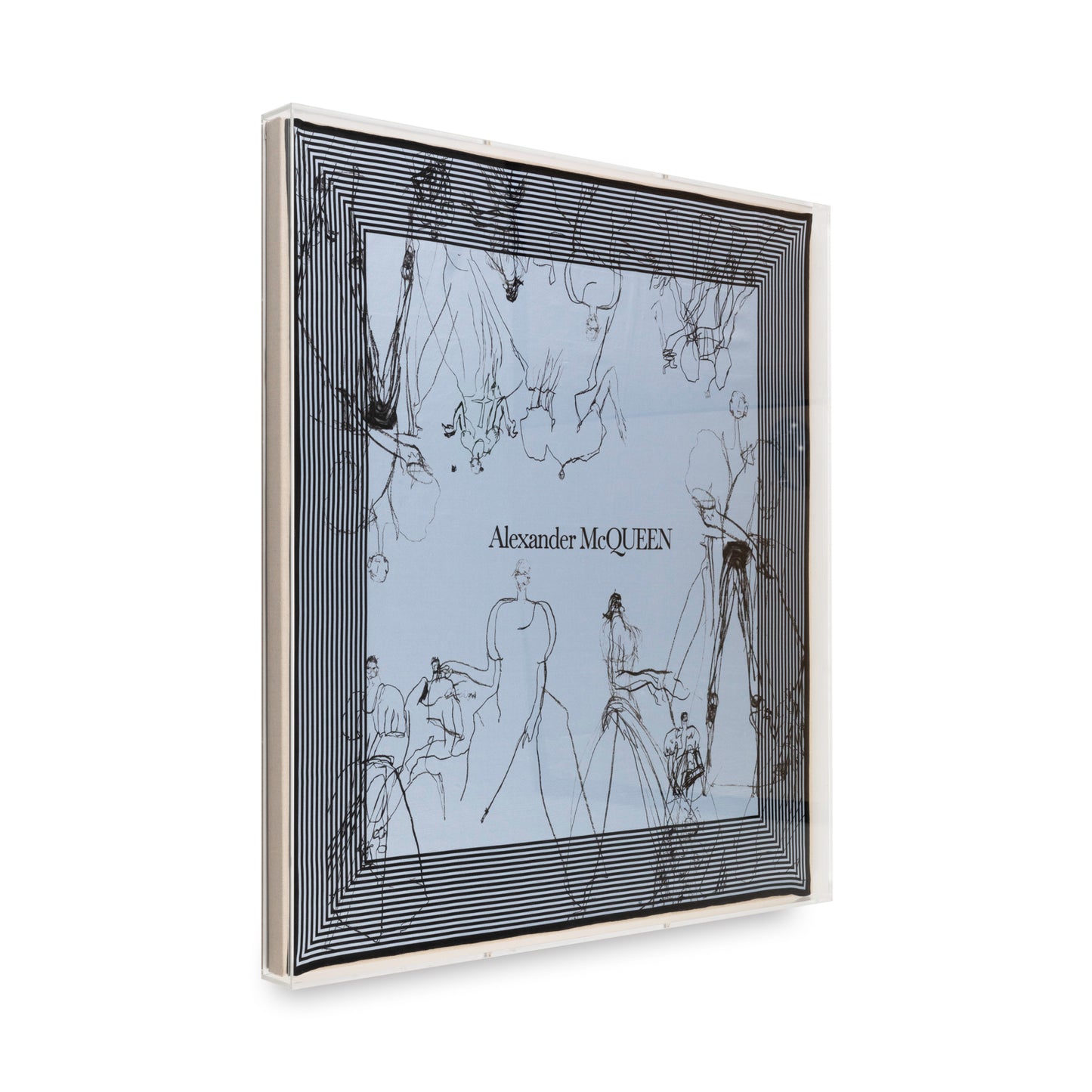 Framed Alexander McQueen Line Silhouettes Silk Scarf in a 36x36x2 Shadowbox