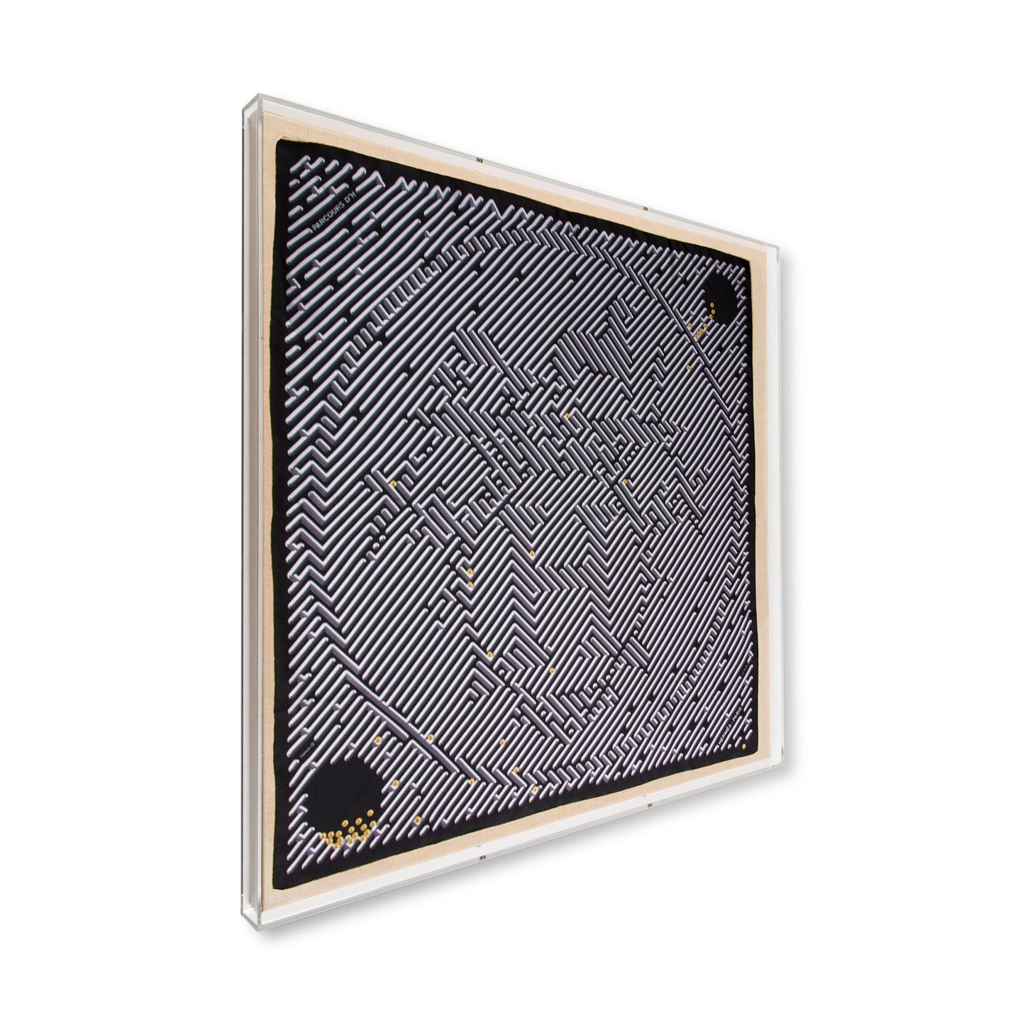 Framed Hermès Parcours Logo Scarf in a 36x36x2 Shadowbox
