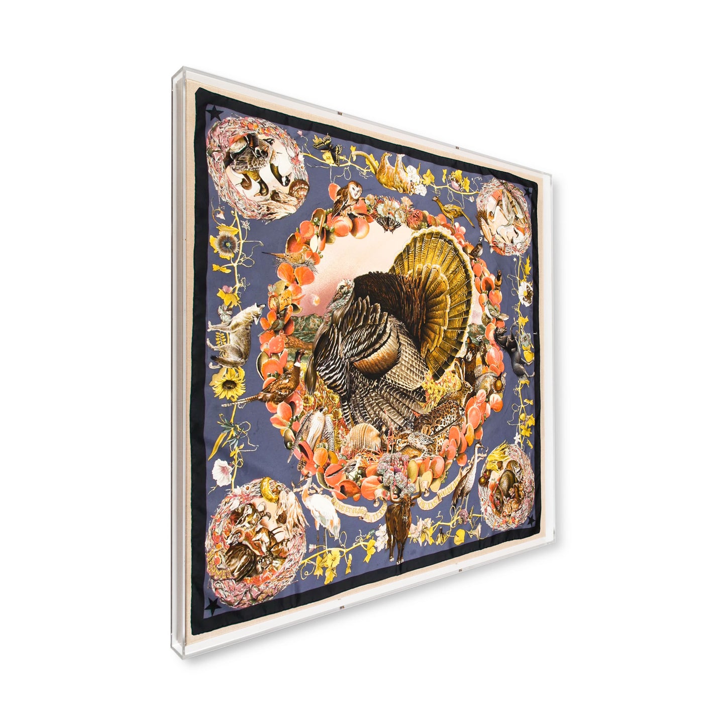 Framed Hermès Texas Flora & Faune by Kermit Oliver Scarf in a 36x36x2" Shadowbox