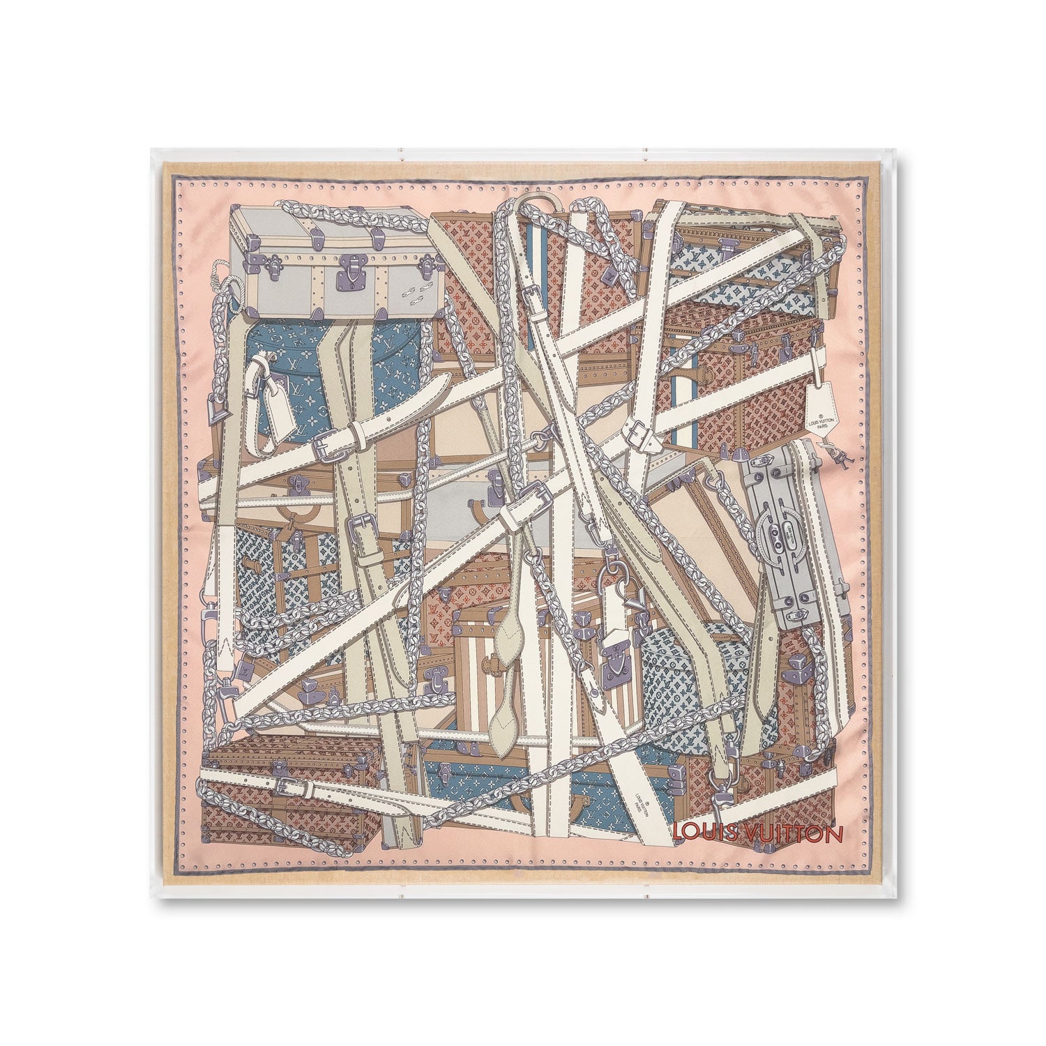 Framed Louis Vuitton Pink That Is A Wrap Silk Scarf in a 28x28x2" Shadowbox