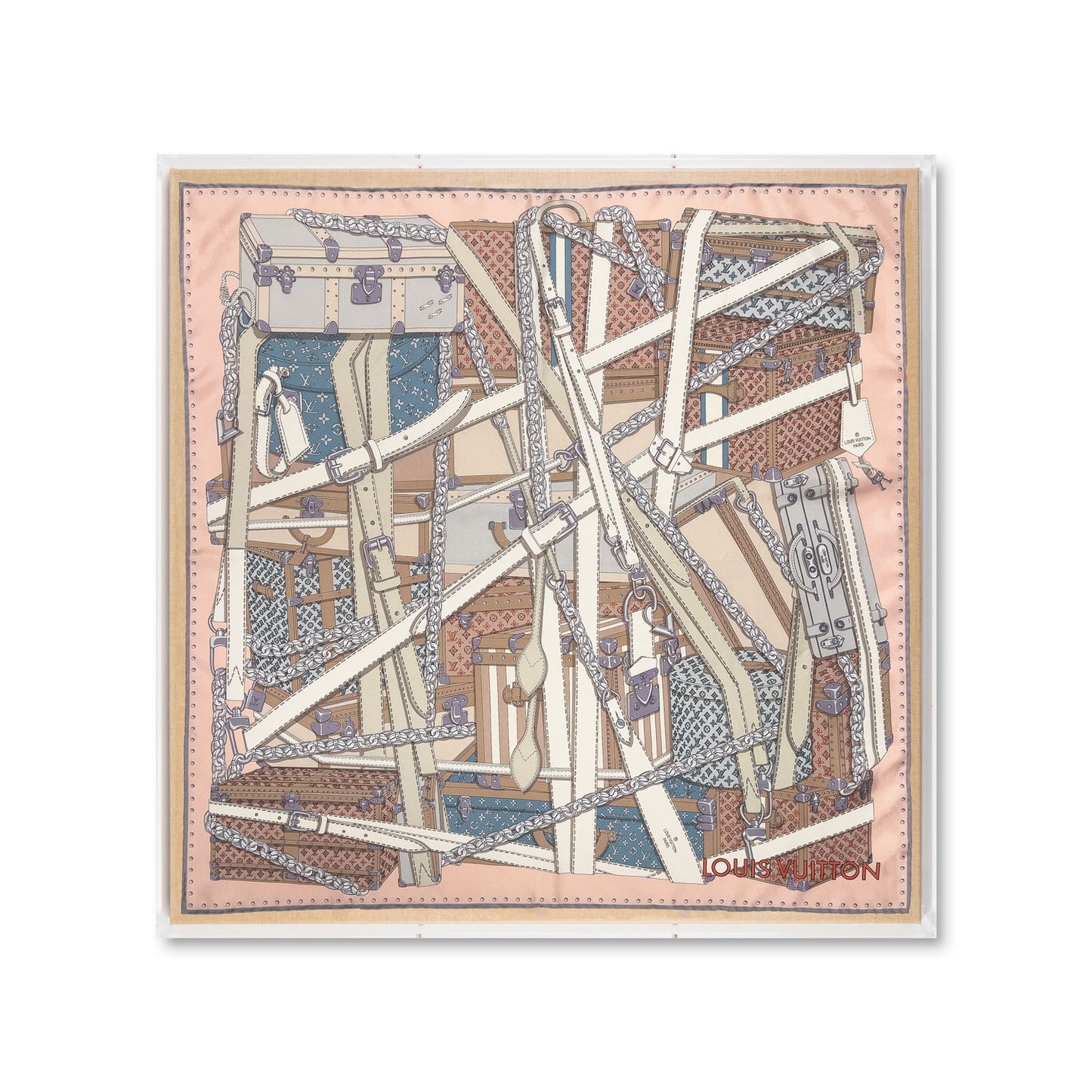 Framed Louis Vuitton Pink That Is A Wrap Silk Scarf in a 28x28x2" Shadowbox