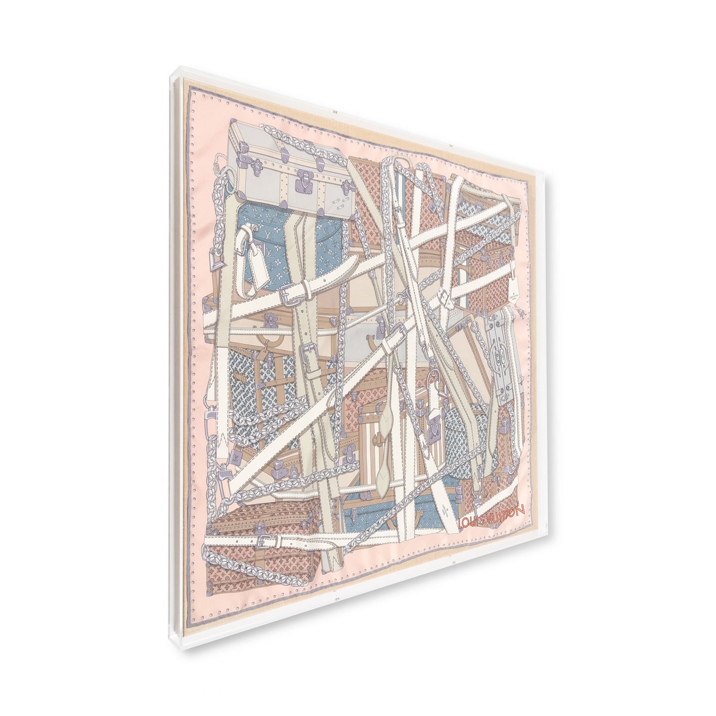 Framed Louis Vuitton Pink That Is A Wrap Silk Scarf in a 28x28x2" Shadowbox