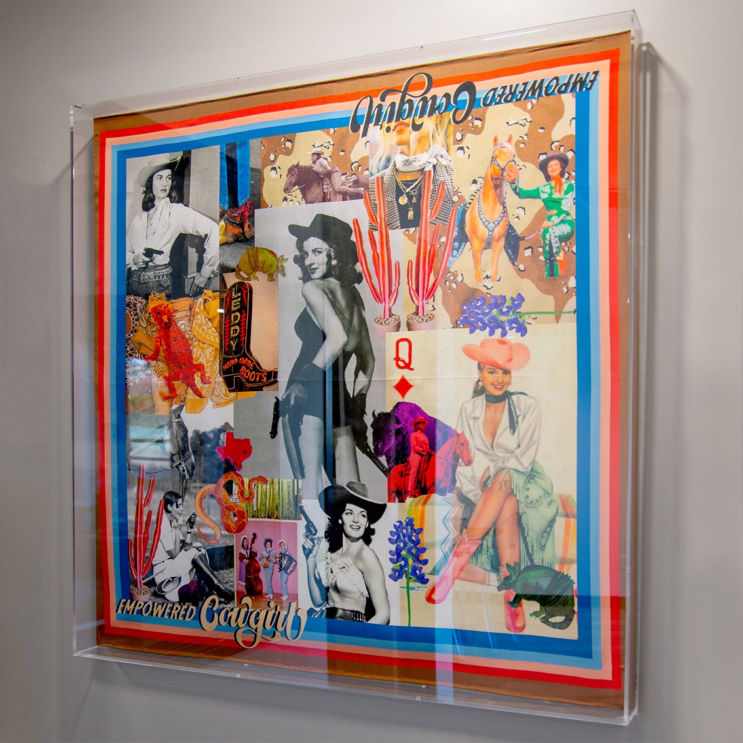 Empowered Cowgirl Framed Scarf by Ellie Gilchrist in 36x36x2 Shadowbox