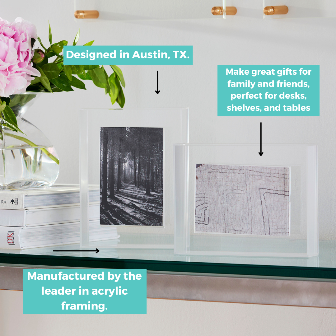 Neon Pink Float Frame for Tabletop or Wall with Magnetic Photo Holder