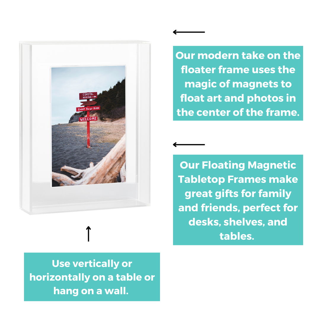 Clear Frost Float Frame for Tabletop or Wall with Magnetic Photo Holder