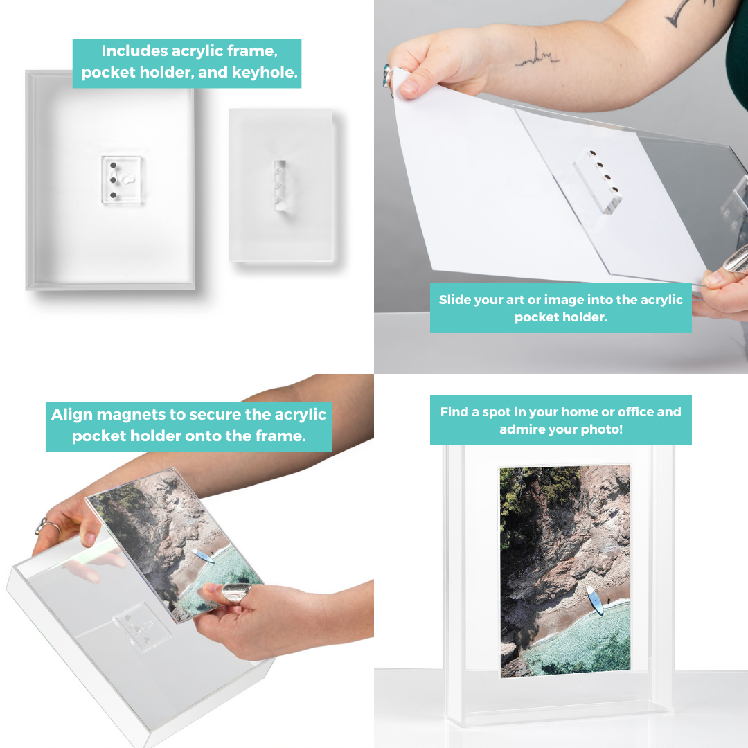Clear Frost Float Frame for Tabletop or Wall with Magnetic Photo Holder