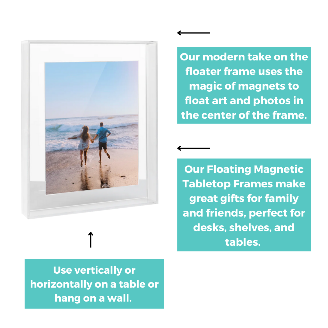 Clear Frost Float Frame for Tabletop or Wall with Magnetic Photo Holder