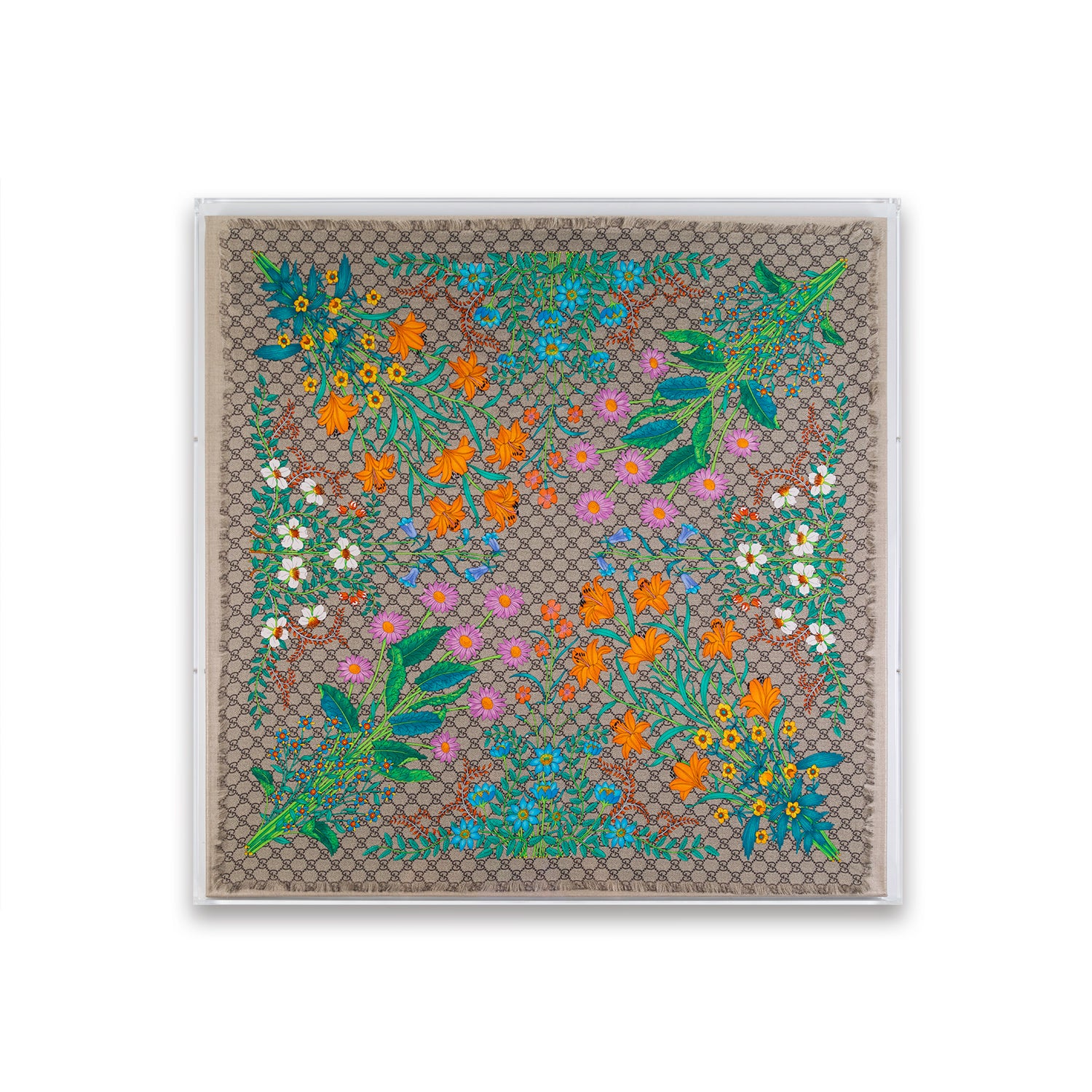 Framed Gucci Silk Flora Print Scarf in a 36x36x2
