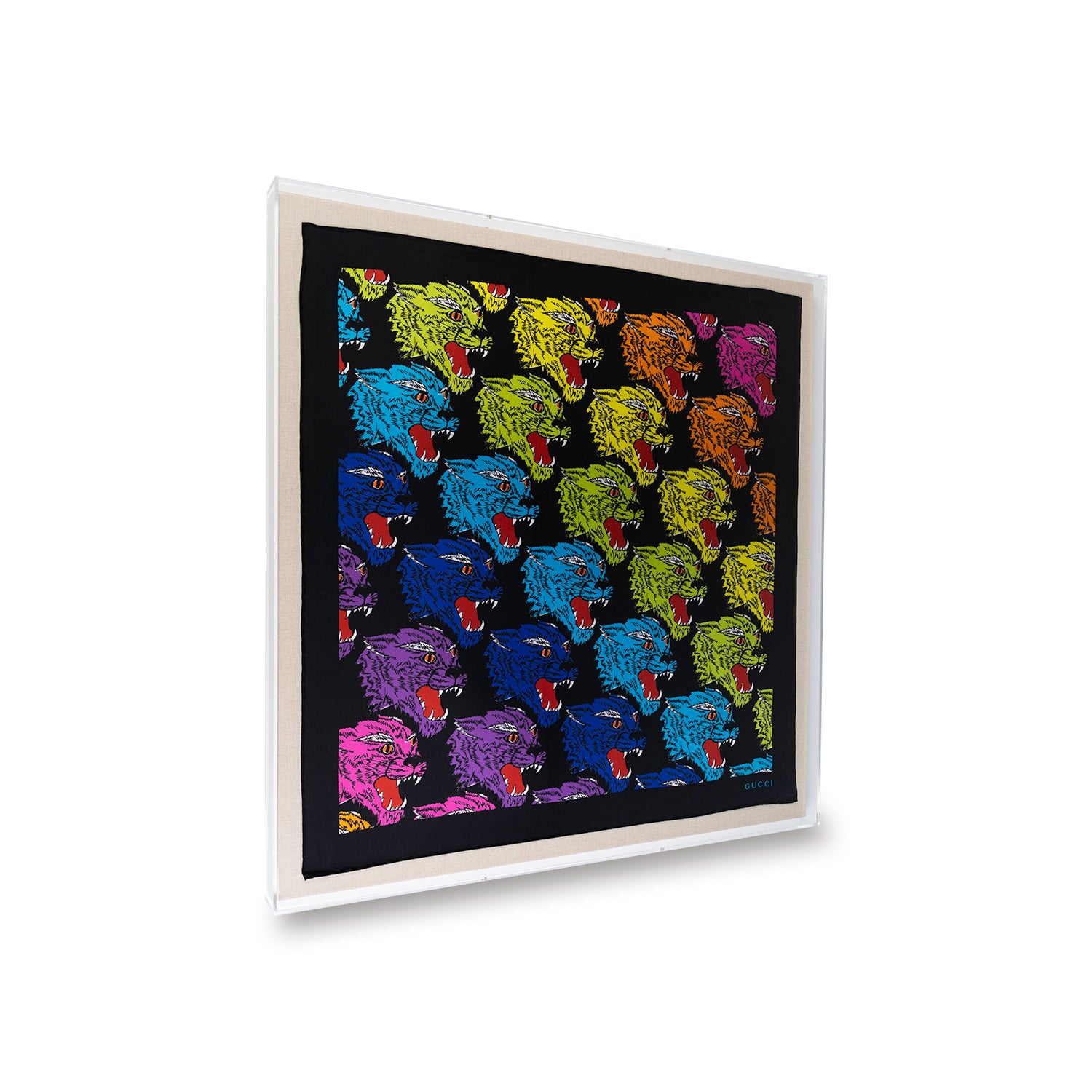 Framed Gucci Silk Printed Bandeau (Rainbow Cats) in a 36x36x2 Shadowb –  Wexel Art