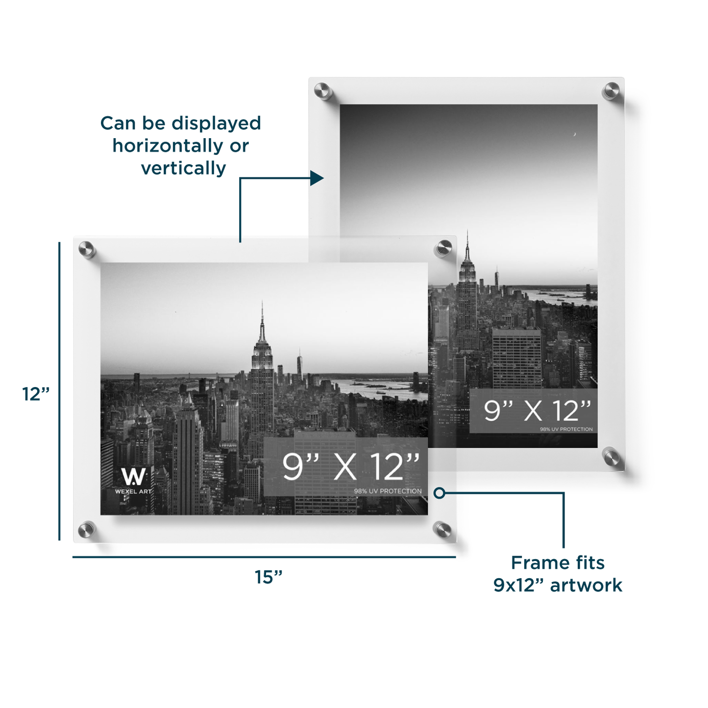 9x12" Modern UV-Grade Acrylic Floating Wall Frame