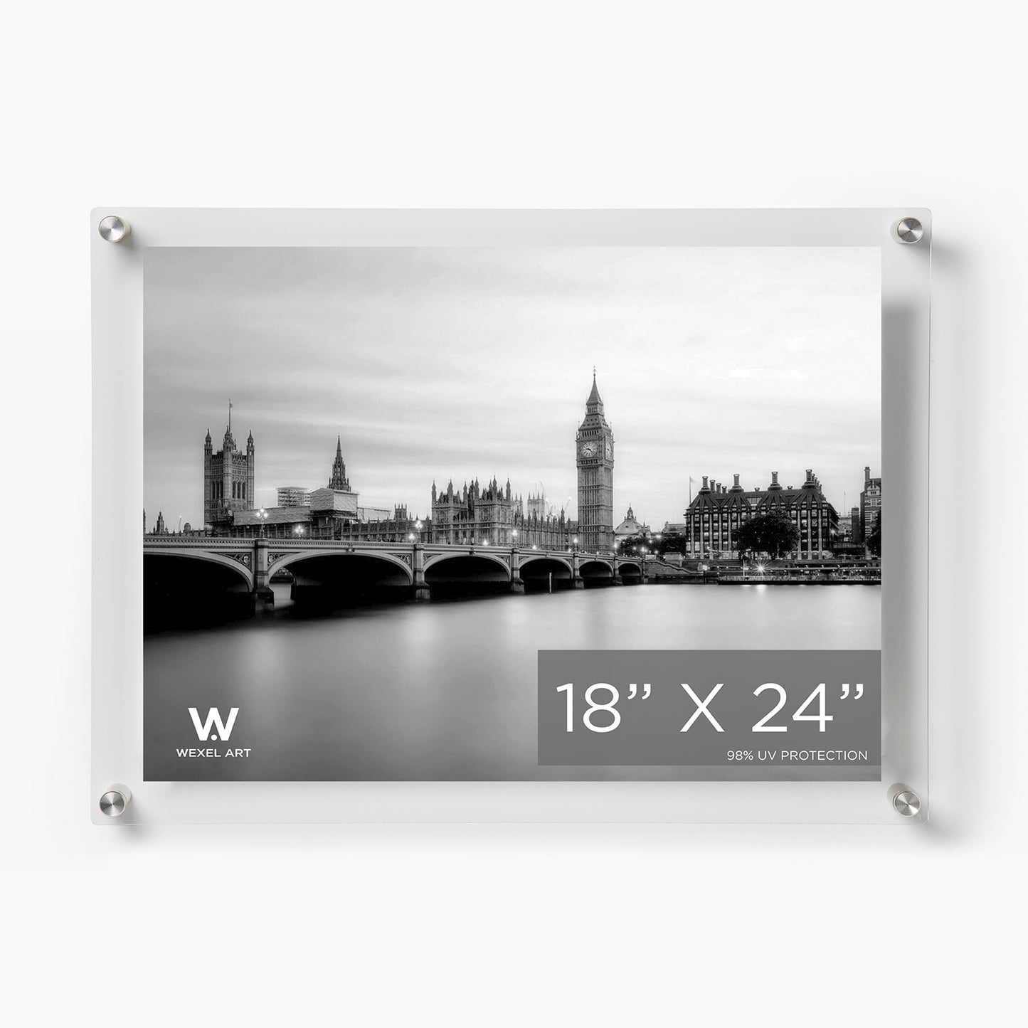 18x24" Photo Floating Acrylic Clear Picture Frame (Frame Size 21x27")
