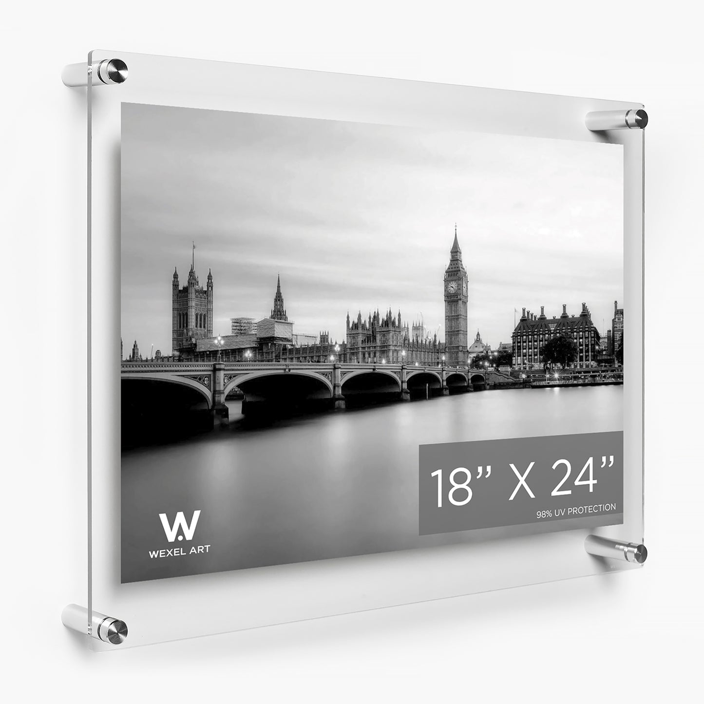 18x24" Photo Floating Acrylic Clear Picture Frame (Frame Size 21x27")