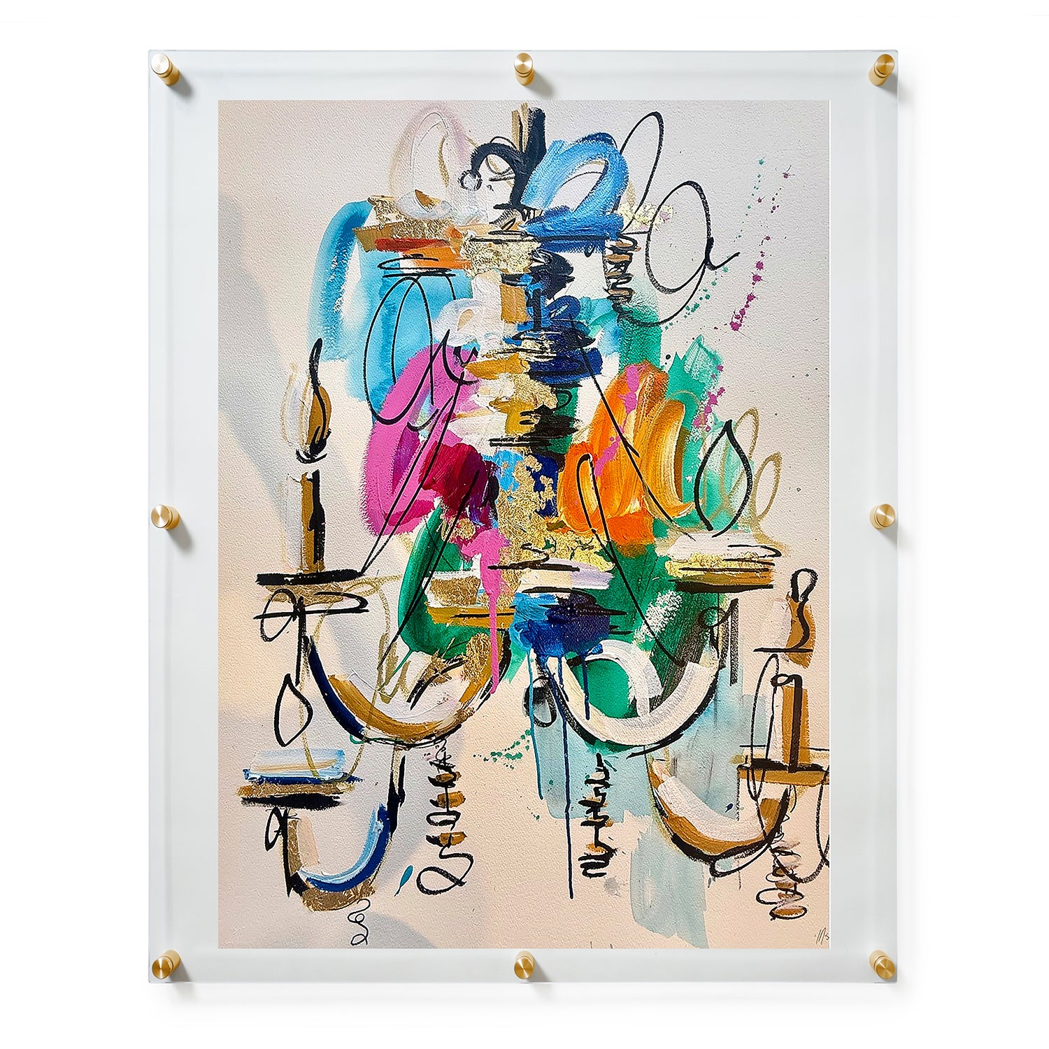 Big Emerald Chandelier with Gold Leaf by Ash Almonte