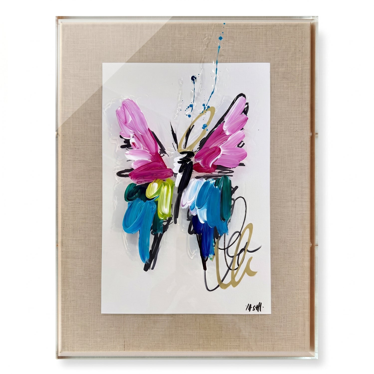 Butterfly Sketch with Jewel Tone Painted Frame by Ash Almonte
