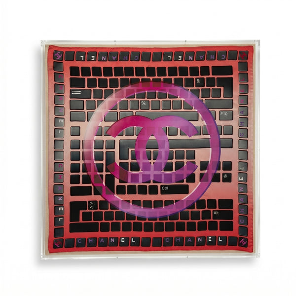 Framed Chanel Interlocking C Logo Keyboard Silk Scarf in 58x58x2