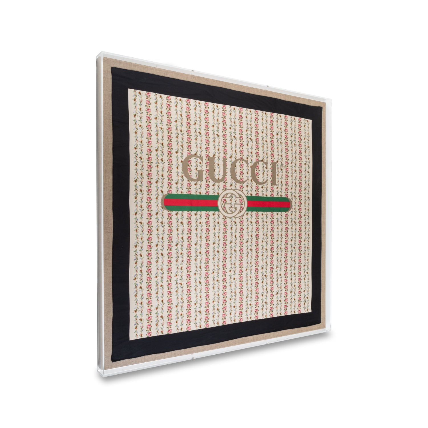 Framed Gucci Logo on Floral Scarf in a 36x36x2 Shadowbox