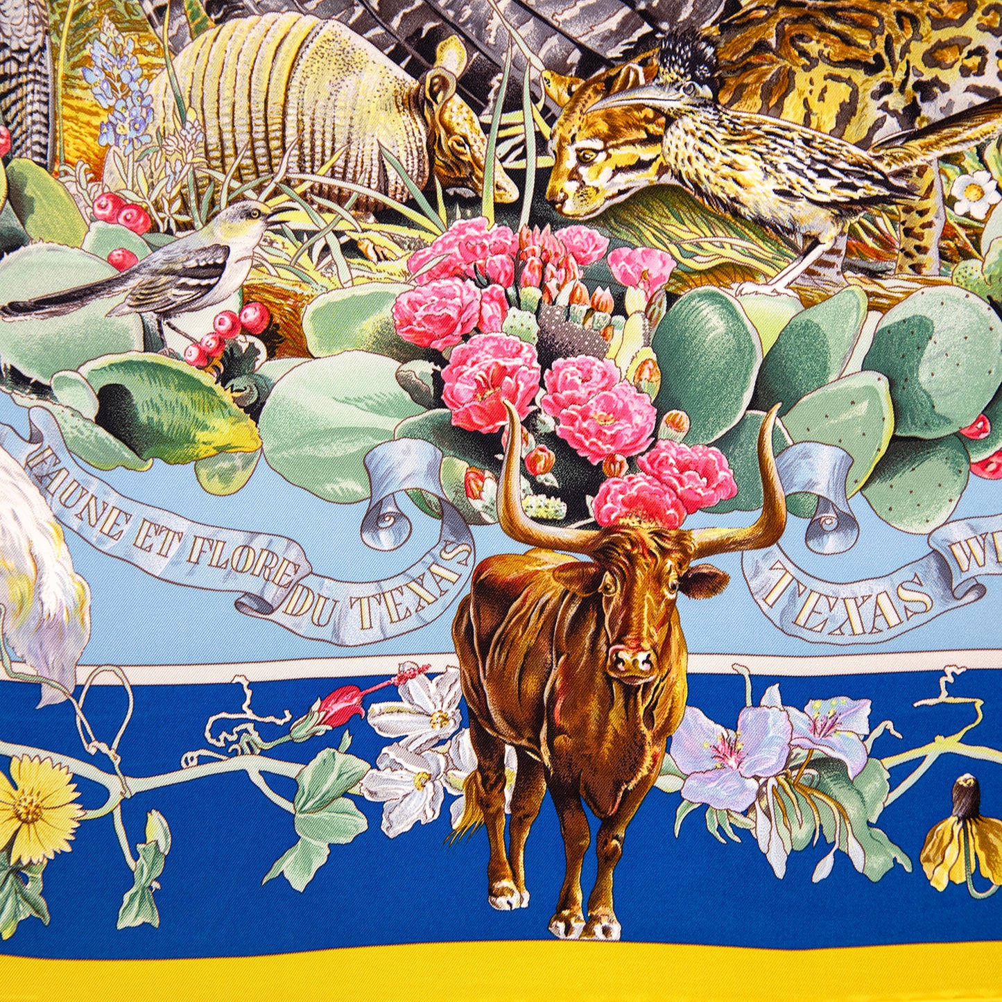 Framed Hermès Faune Et Flore du Texas Wildlife Silk Scarf by Kermit Oliver in a 36x36x2" Shadowbox