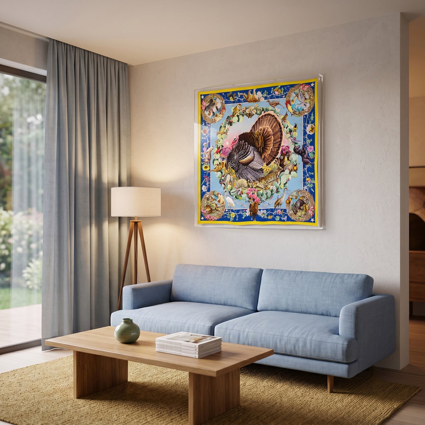 Framed Hermès Faune Et Flore du Texas Wildlife Silk Scarf by Kermit Oliver in a 36x36x2" Shadowbox