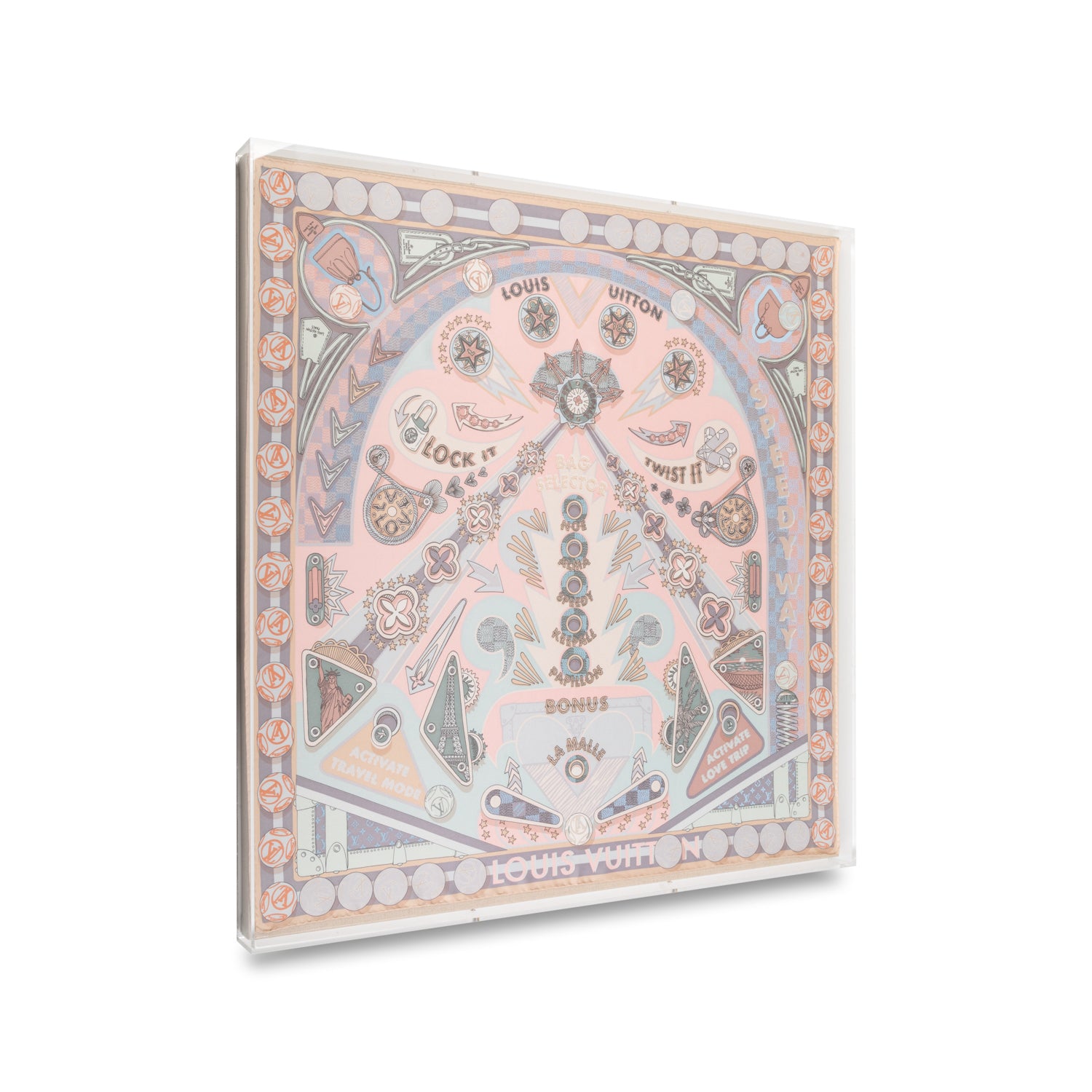 Framed Louis Vuitton Pinball Pink Scarf in 36x36x2 Shadowbox