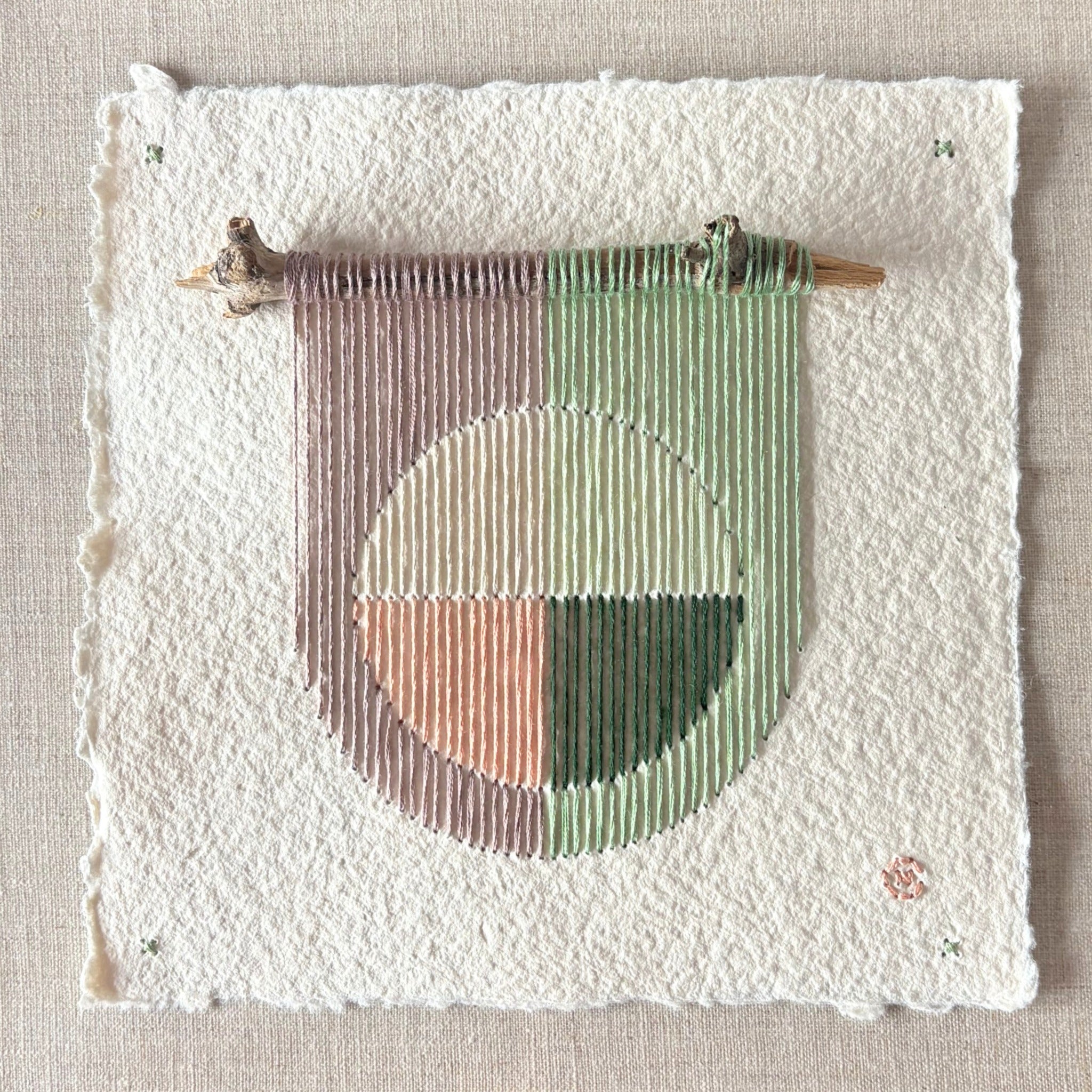 Nesting #369 by Natalie Ciccoricco, wooden stick and thread on handmade paper