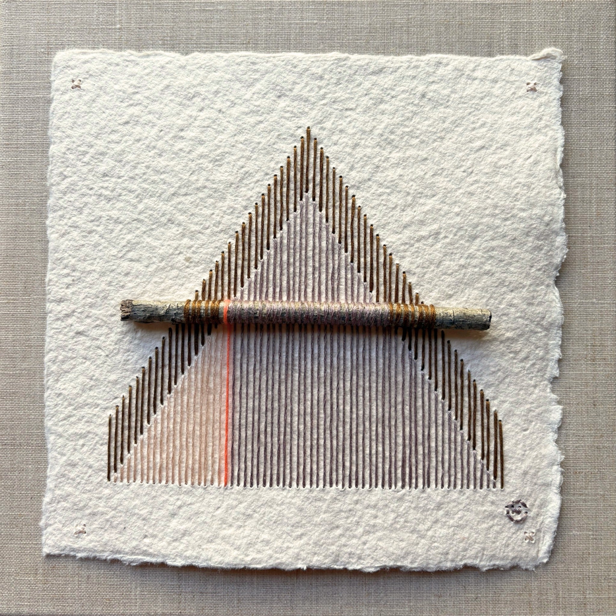 Nesting #370 by Natalie Ciccoricco, wooden stick and thread on handmade paper