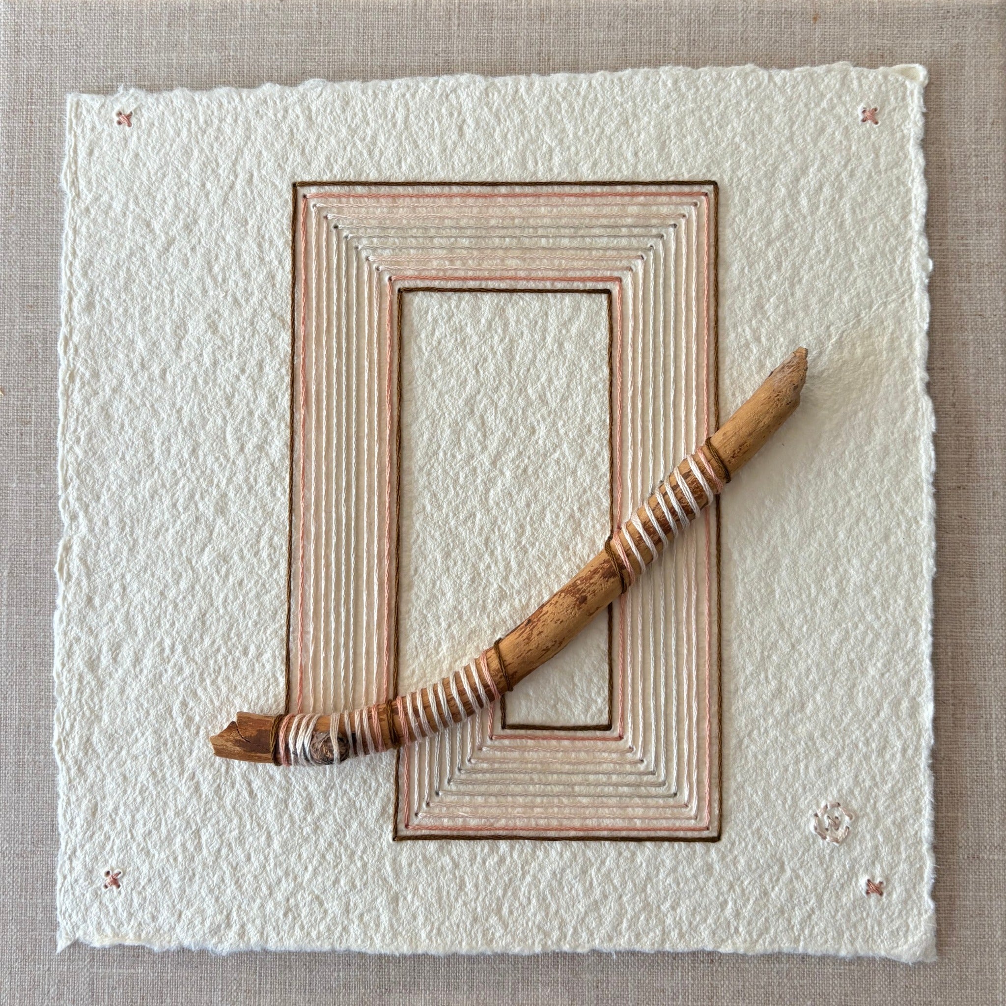 Nesting #373 by Natalie Ciccoricco, wooden stick and thread on handmade paper
