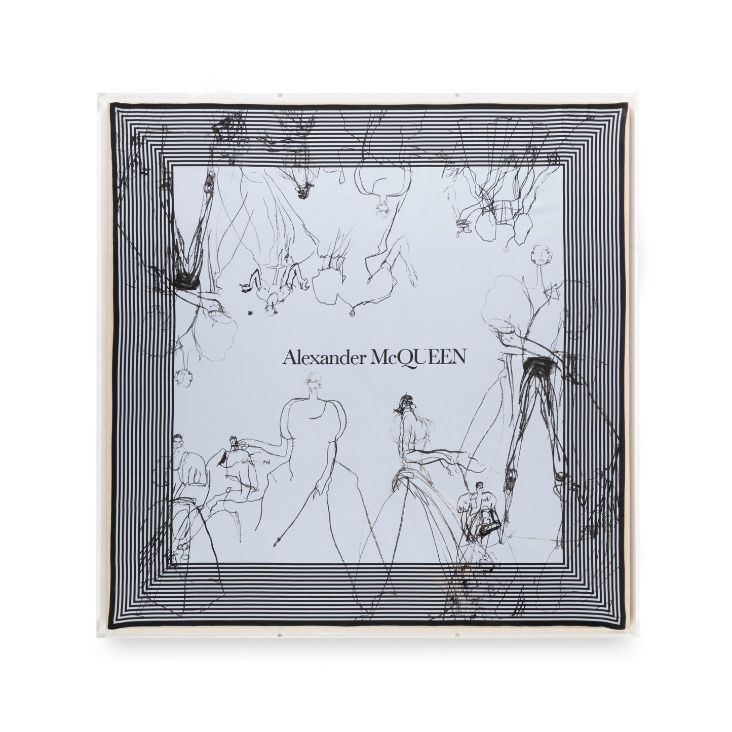 Framed Alexander McQueen Line Silhouettes Silk Scarf in a 36x36x2 Shadowbox