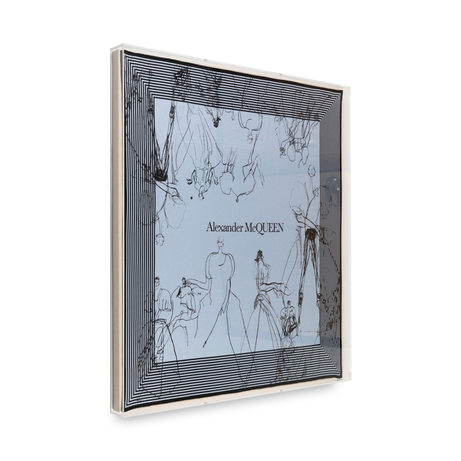 Framed Alexander McQueen Line Silhouettes Silk Scarf in a 36x36x2 Shadowbox