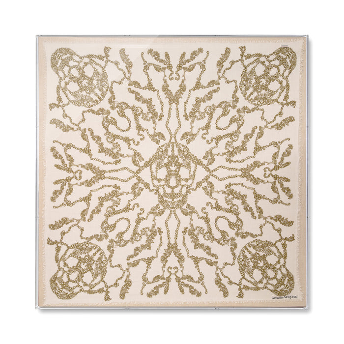 Framed Alexander McQueen Jewel Skull Printed Scarf in 58x58x2 Shadowbox