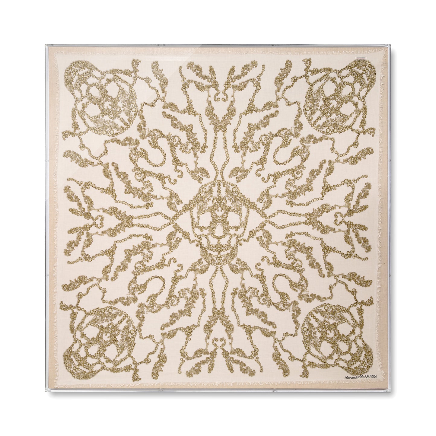 Framed Alexander McQueen Jewel Skull Printed Scarf in 58x58x2 Shadowbox