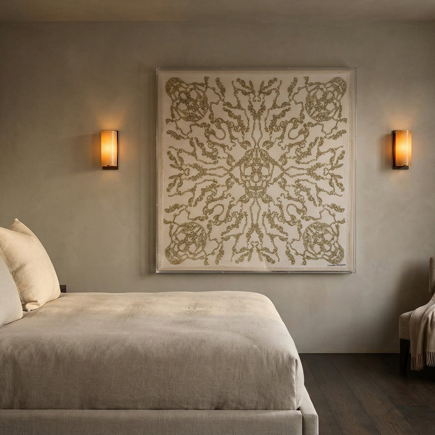 Framed Alexander McQueen Jewel Skull Printed Scarf in 58x58x2 Shadowbox