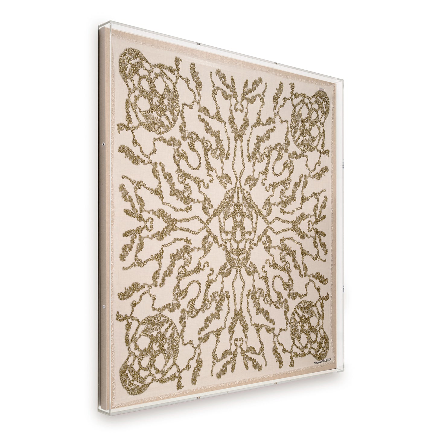 Framed Alexander McQueen Jewel Skull Printed Scarf in 58x58x2 Shadowbox