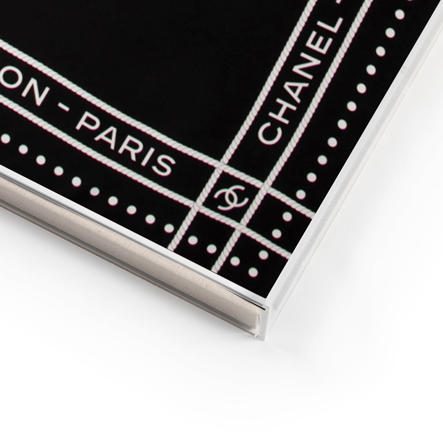 Framed Chanel 31 Rue Cambon Silk Scarf by Karl Lagerfeld in a 36x36x2 Shadowbox