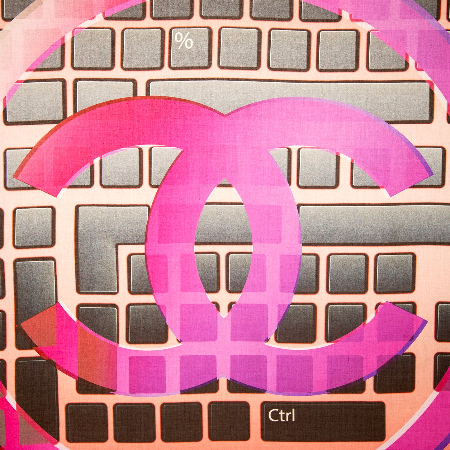Framed Chanel Interlocking C Logo Keyboard Silk Scarf in 58x58x2" Shadowbox