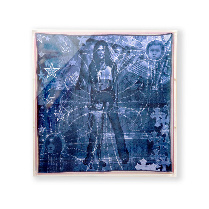 Framed Bella Hadid Chrome Hearts Silk Pocket Square in a 12x12x2 Rainbow Shadowbox