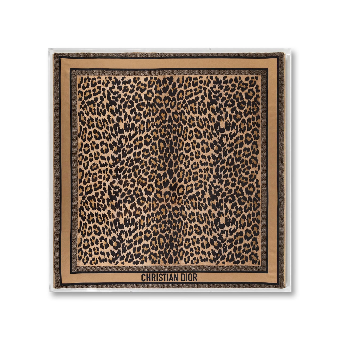 Framed Christian Dior Leopard Scarf in a 36x36x2" Shadowbox
