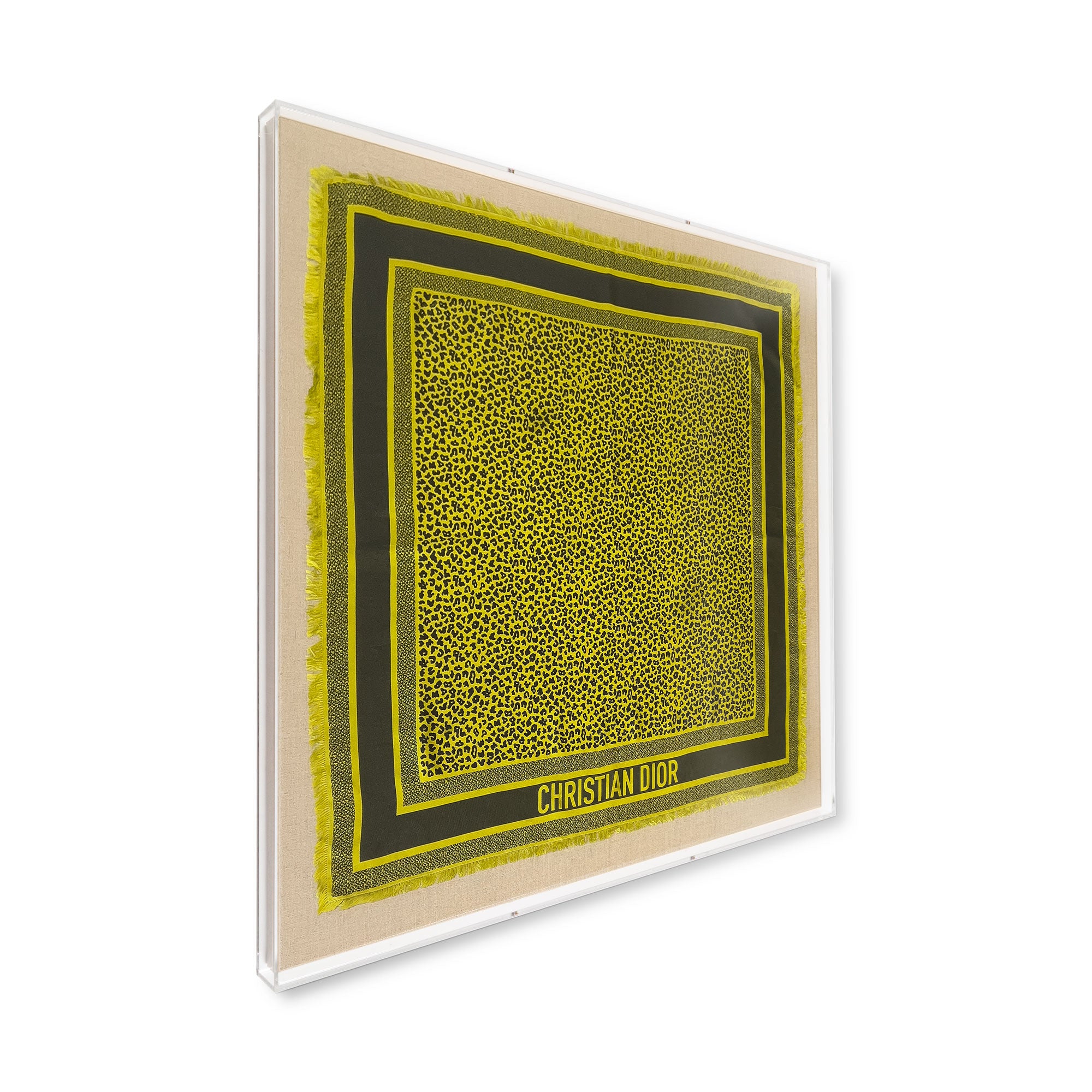 Framed Christian Dior Yellow Leopard Scarf in a 30x30x2