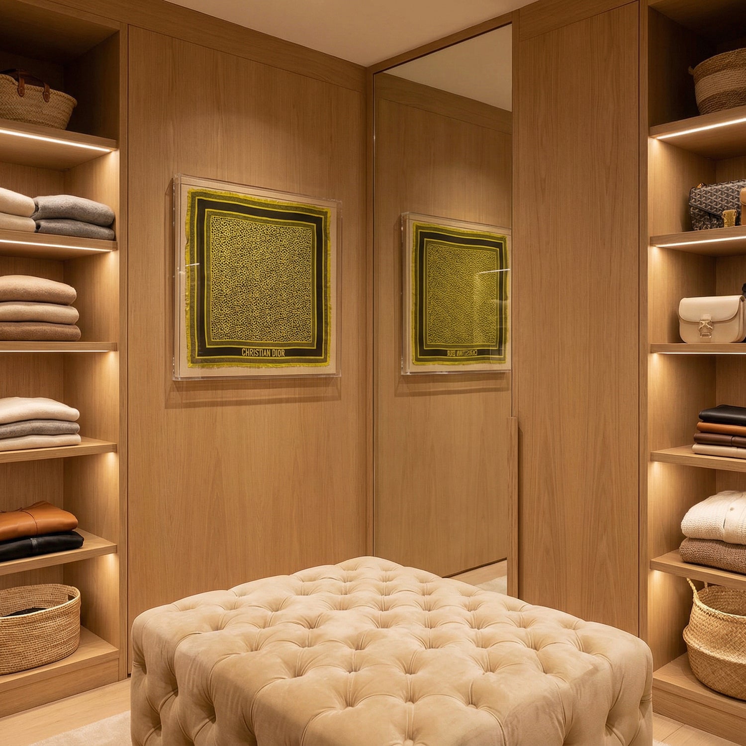 Framed Christian Dior Yellow Leopard Scarf in a 30x30x2 Shadowbox