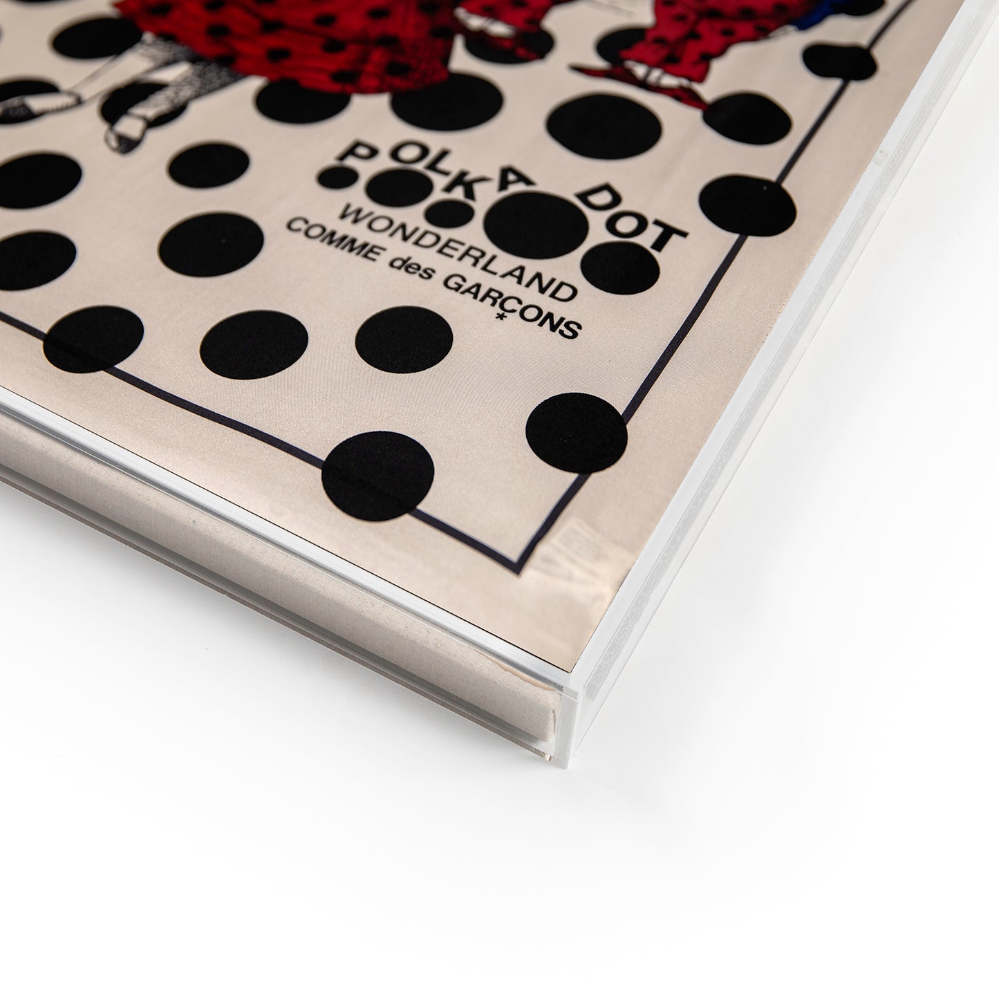 Comme Des Garcons Polkadot Wonderland Silk Scarf framed in a 36x36x2" shadowbox