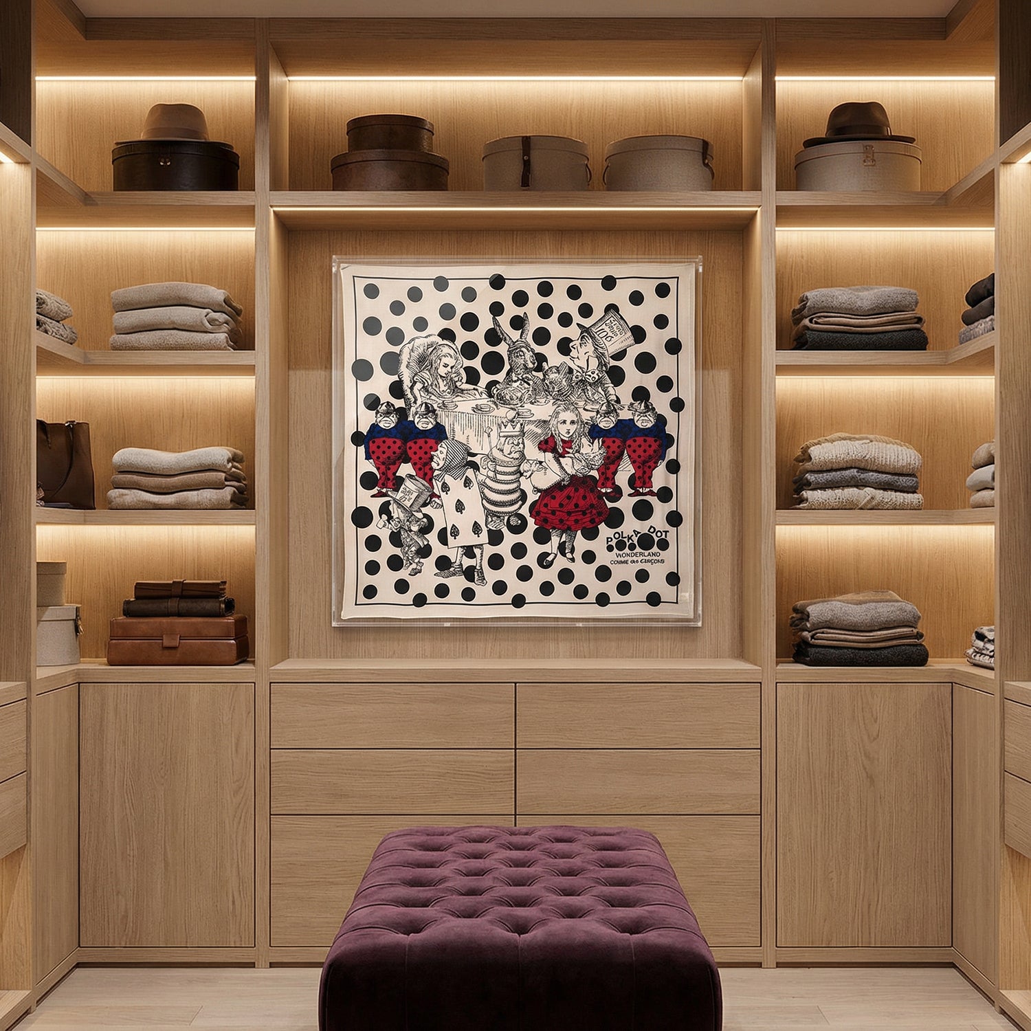 Comme Des Garcons Polkadot Wonderland Silk Scarf in a 36x36x2" Shadowbox