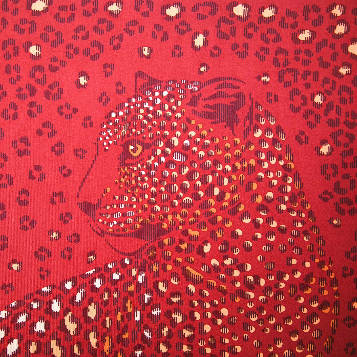 Framed Cartier Burgundy Jaguar Scarf Silk Scarf in a 36x36x2" Shadowbox
