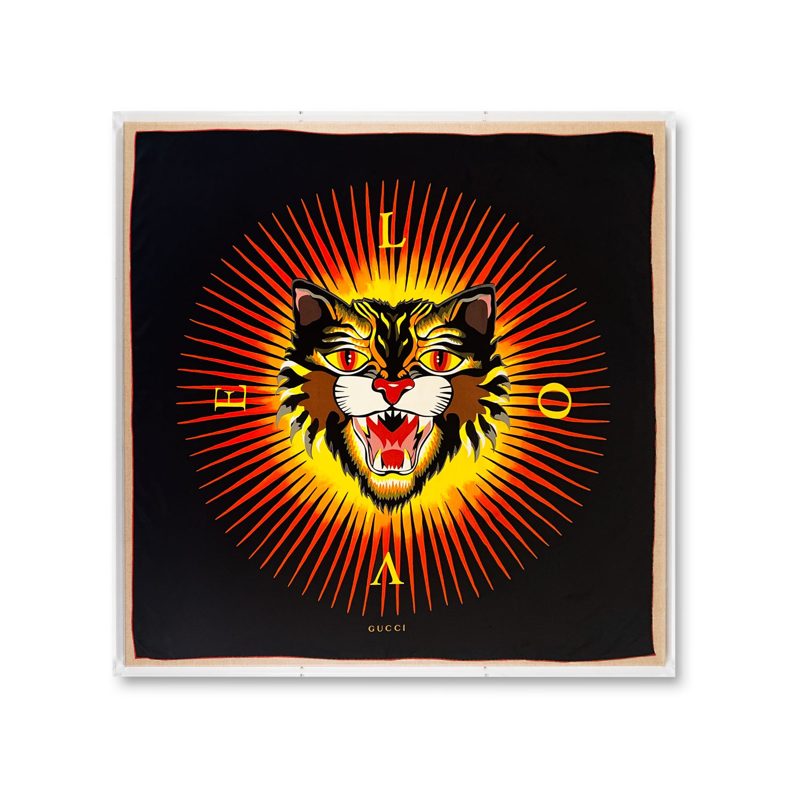 Framed Black Tiger Gucci By Alessandro Michele Scarf in a 36x36x2 Shadowbox