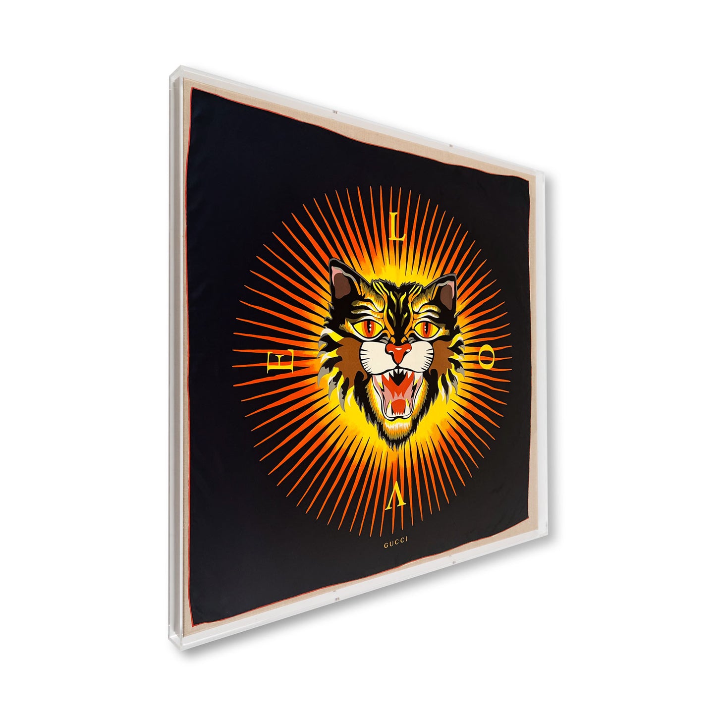 Framed Black Tiger Gucci By Alessandro Michele Scarf in a 36x36x2 Shadowbox