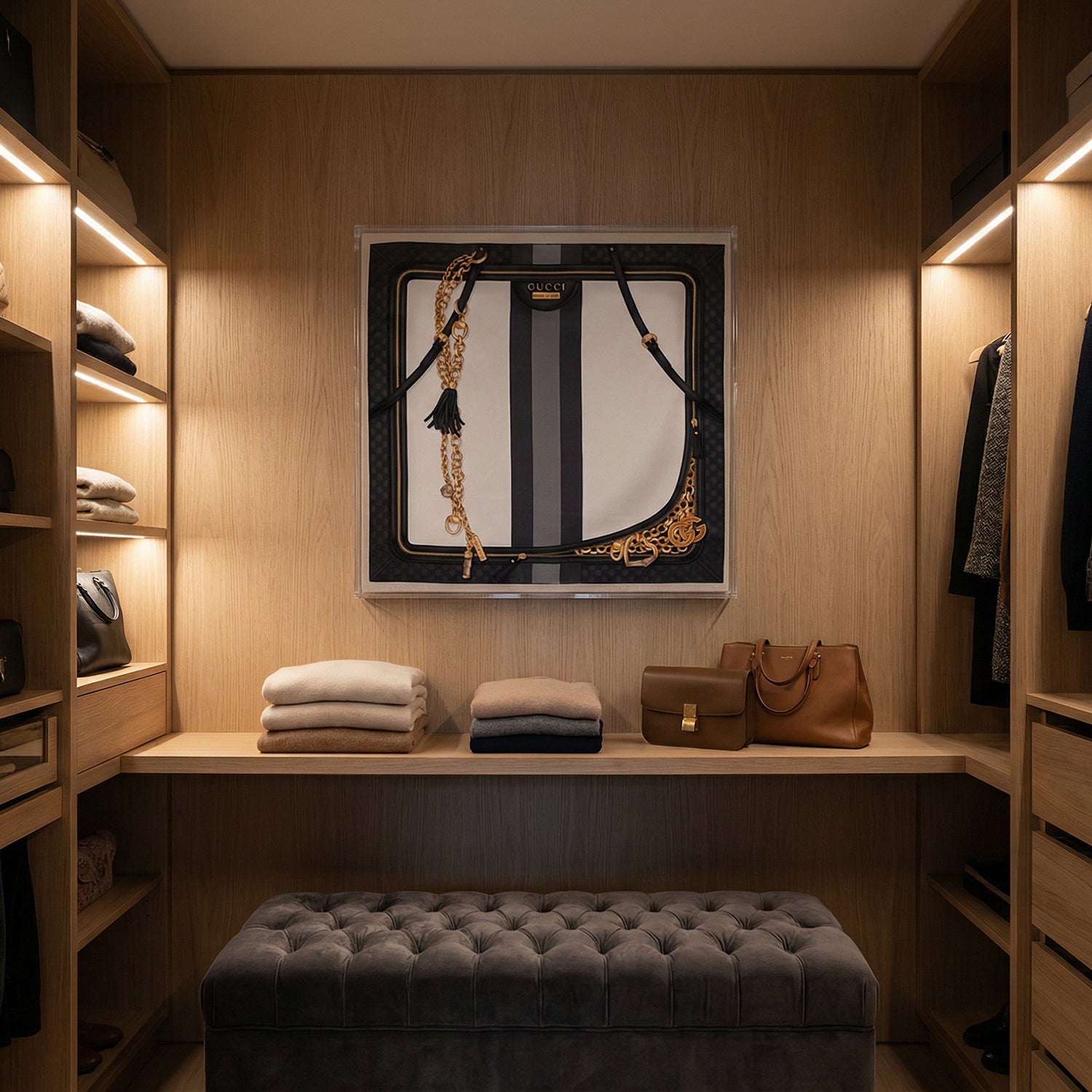 Framed Gucci Unzip Scarf in a 36x36x2 Shadowbox