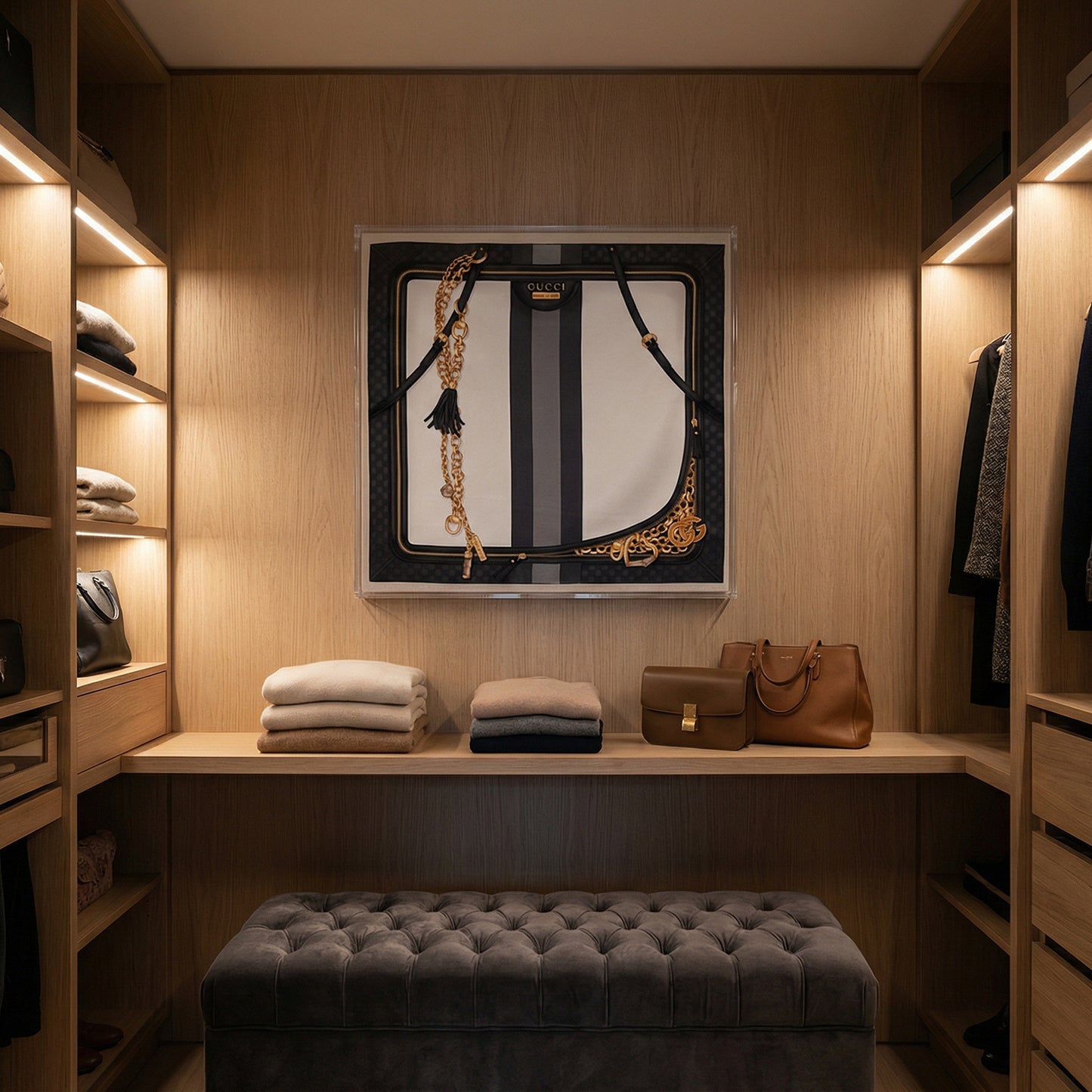 Framed Gucci Unzip Scarf in a 36x36x2 Shadowbox