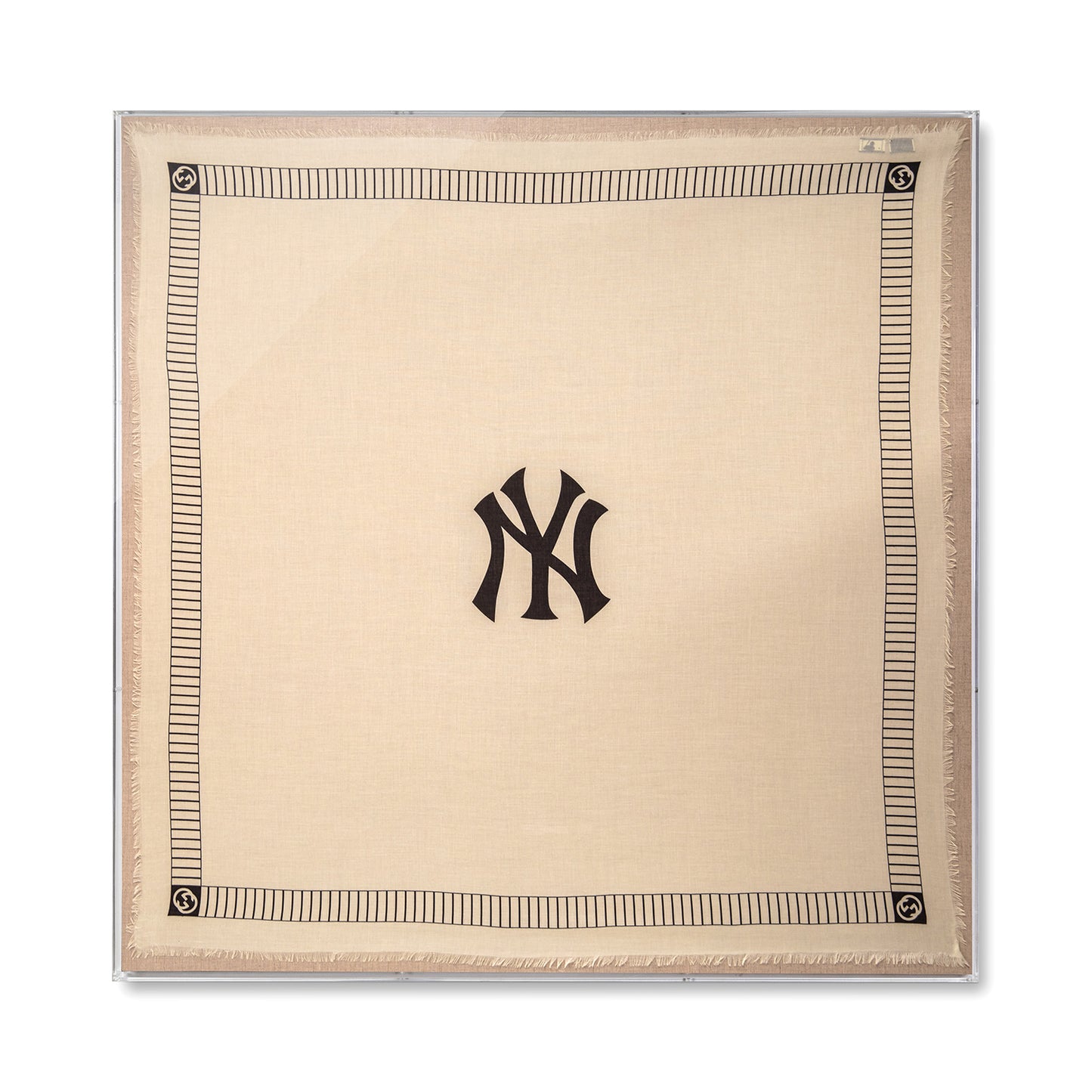 Framed Gucci New York Yankees Silk Scarf Framed in a 58x58x2" Shadowbox