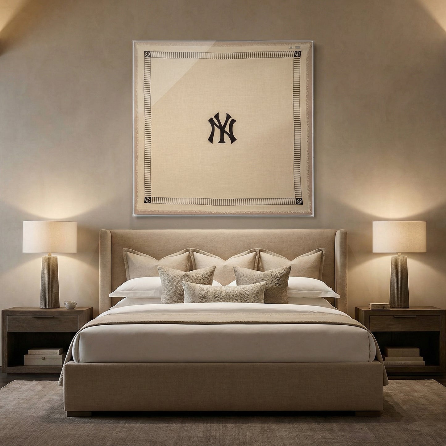 Framed Gucci New York Yankees Silk Scarf Framed in a 58x58x2" Shadowbox
